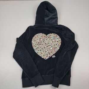 Victoria's Secret Pink Heart Love Velour Track Jacket Hooded Full Zip Y2K Small